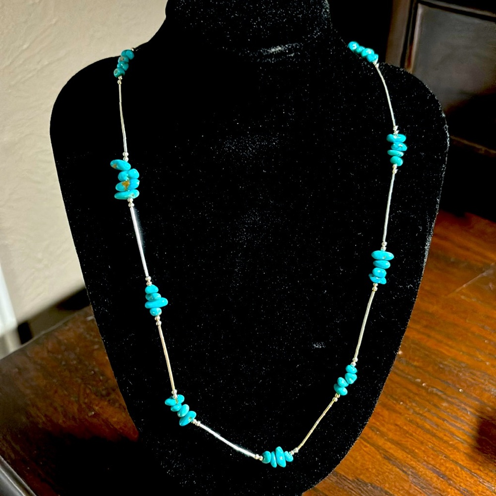 #35 Kingman Turquoise Liquid Silver with Kingman turquoise Necklace
